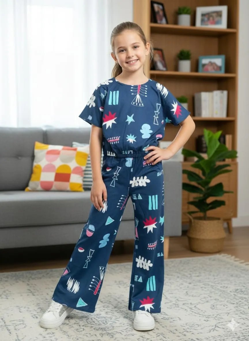 Multiple Shapes Print Navy Skate Fish- Girls