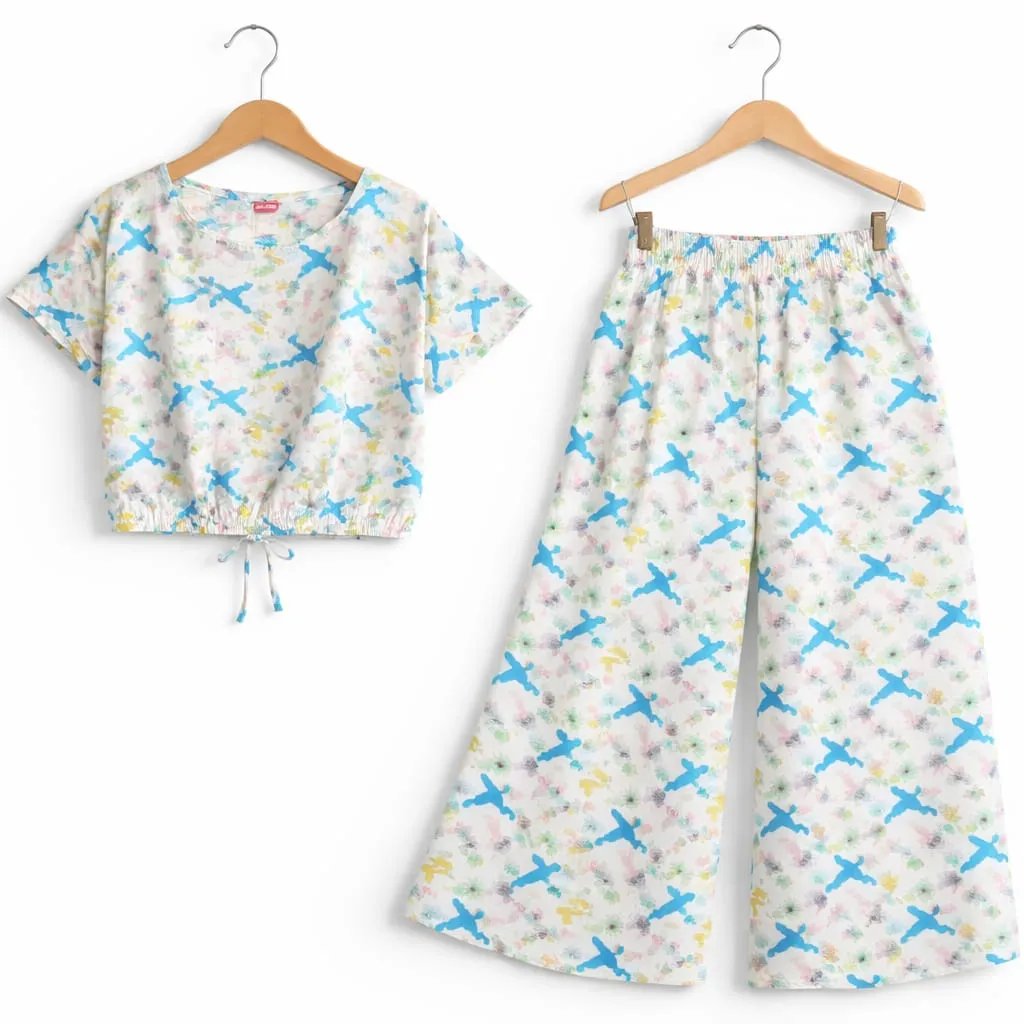 Ferozi Cross Print White Skate Fish- Girls