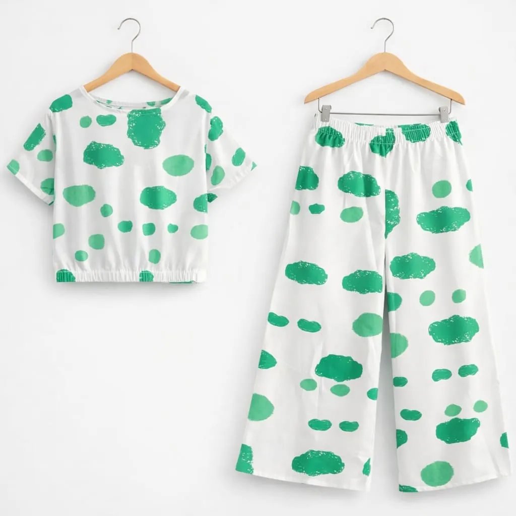 Green Dots Print White Skate Fish- Girls