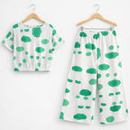 Green Dots Print White Skate Fish- Girls