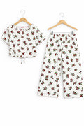 Red & Green Leaves Print White Skate Fish- Girls