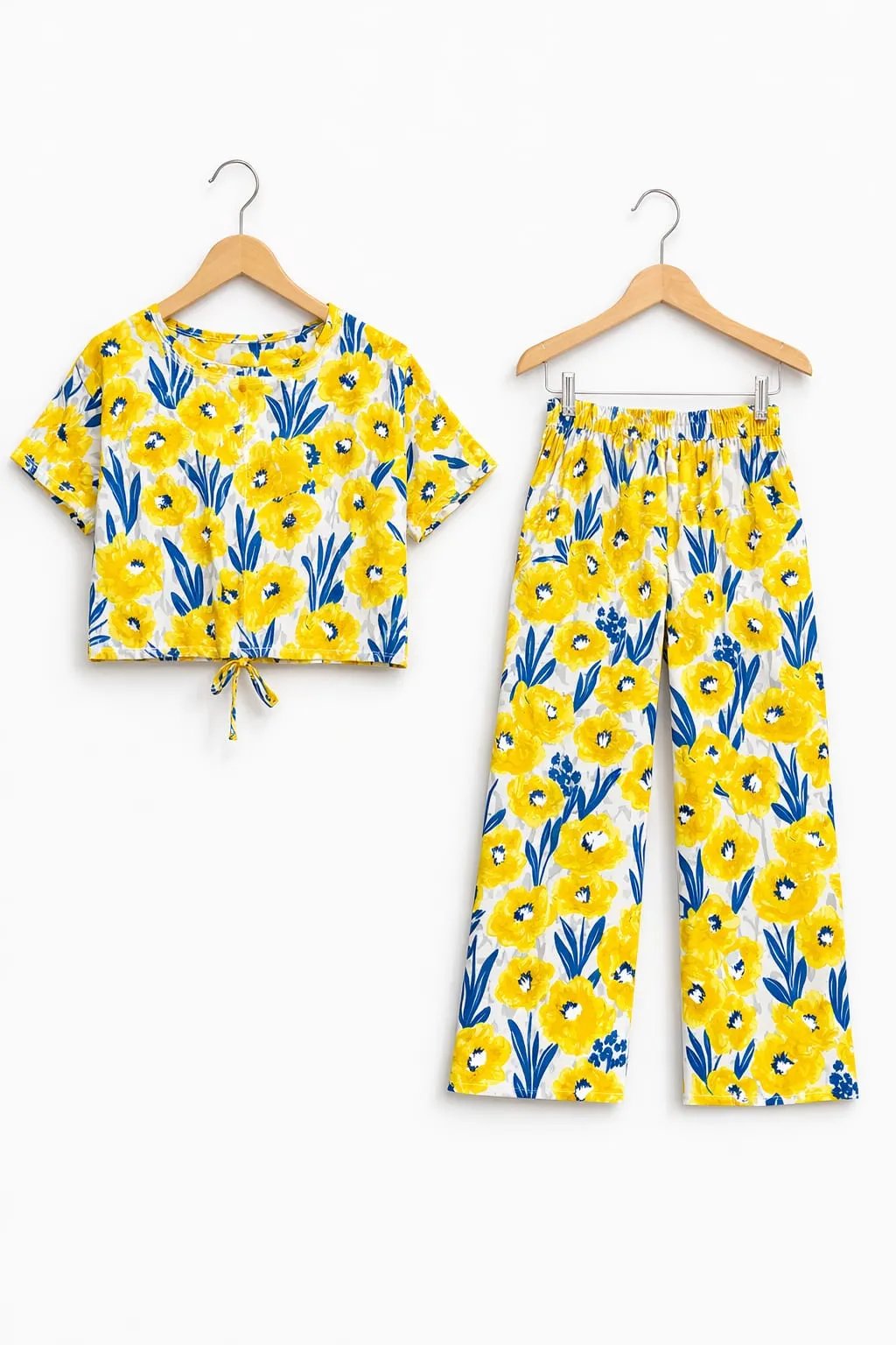 Yellow Flowers Print White Skate Fish- Girls