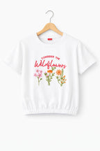 Short Length Wildflower Print Emroidery T- Shirt- Girls