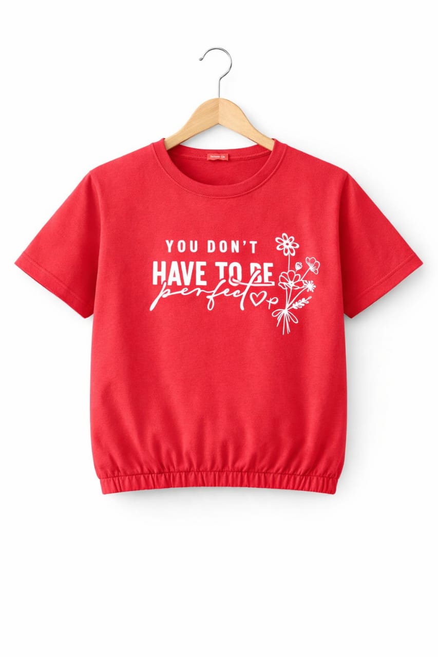 Short Length Rose & Heart Print T- Shirt- Girls