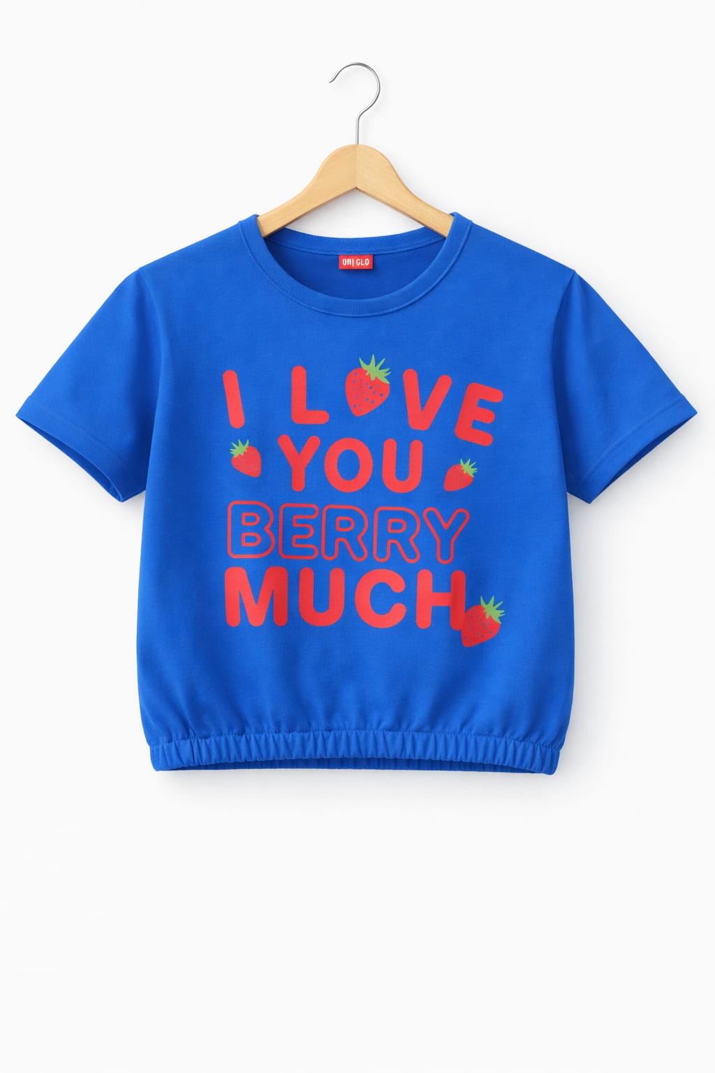 Short Length Cherry Much Prrint Royal Blue T-Shirt- Girls