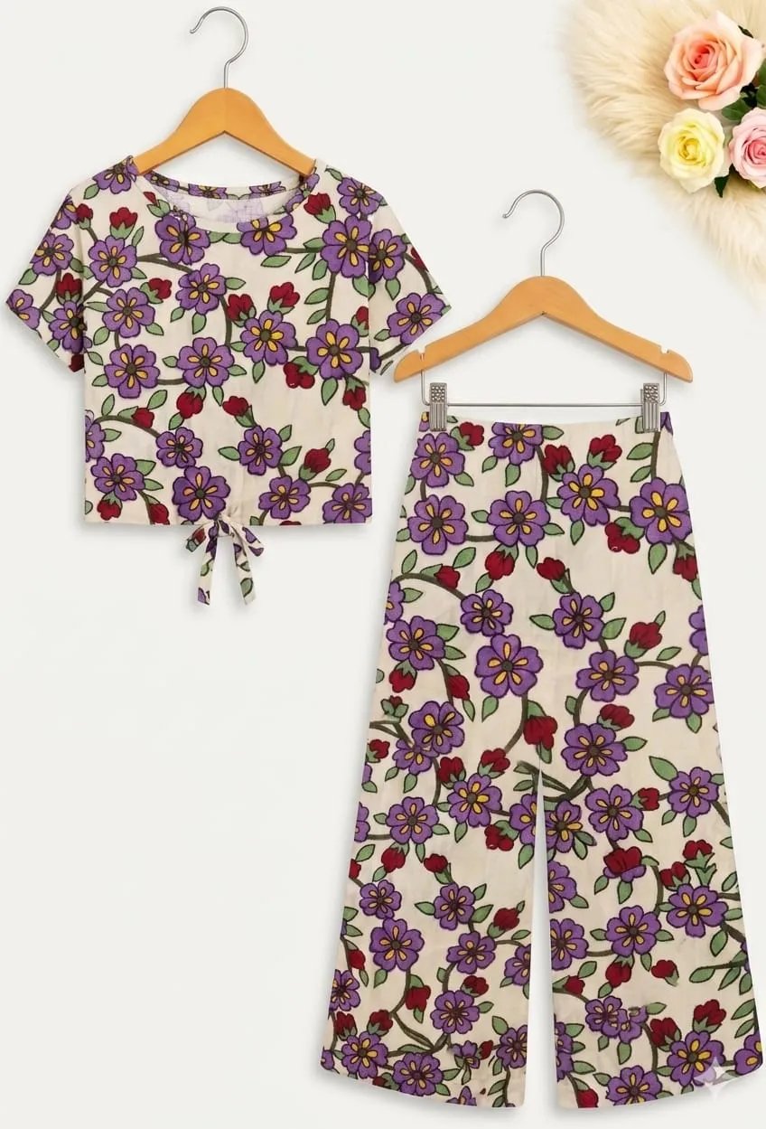 Purple Flowers Print  White Skate Fish- Girls