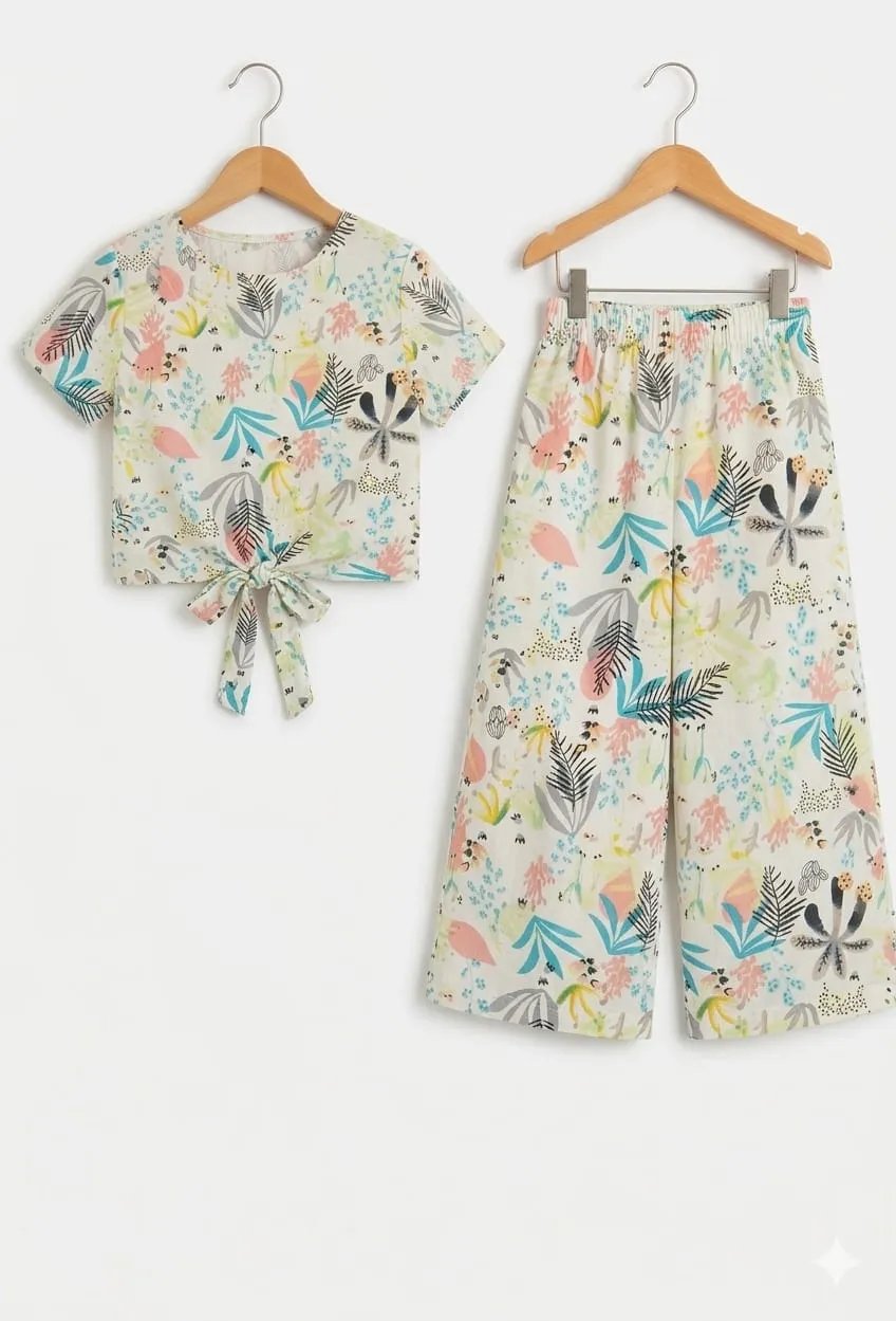 Leaves Print White Skate Fish- Girls
