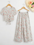 Red and green Flowers Half Sleeveless White Skate Fish- Girls
