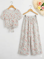 Red and green Flowers Half Sleeveless White Skate Fish- Girls
