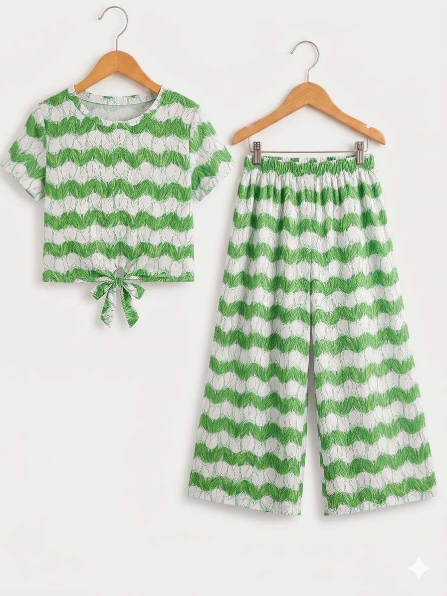 Green Lines  Print White Skate Fish- Girls