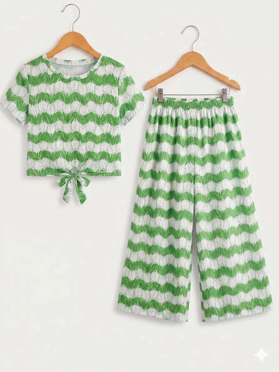 Green Lines  Print White Skate Fish- Girls
