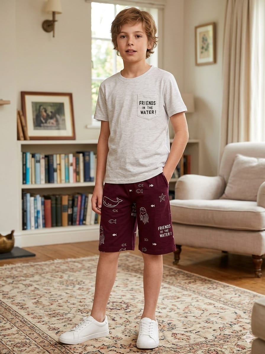 Star Print Off White Nicker Suit- Boys