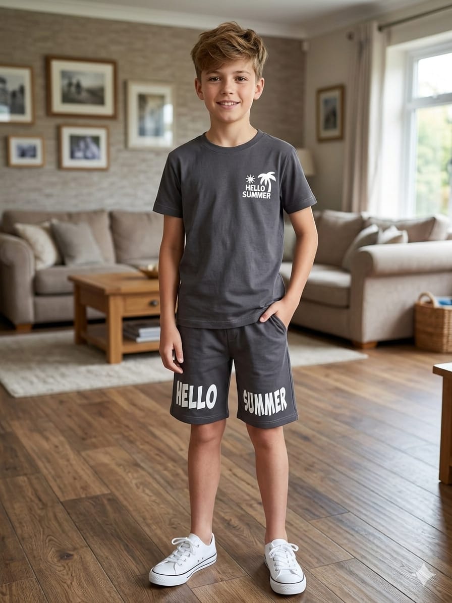 Hello Summer Charcol nicker suit- Boys