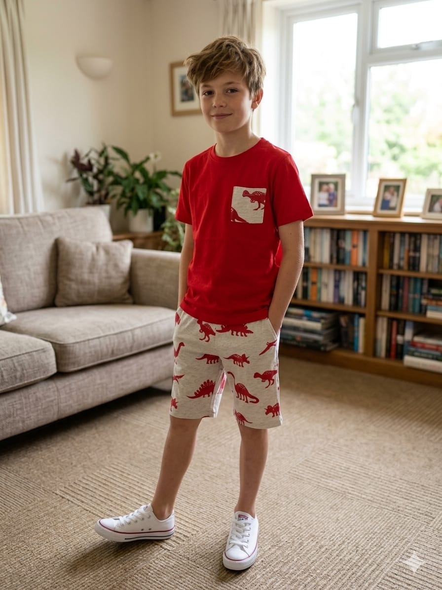 Dinasour Print Red Nicker Suit-Boys