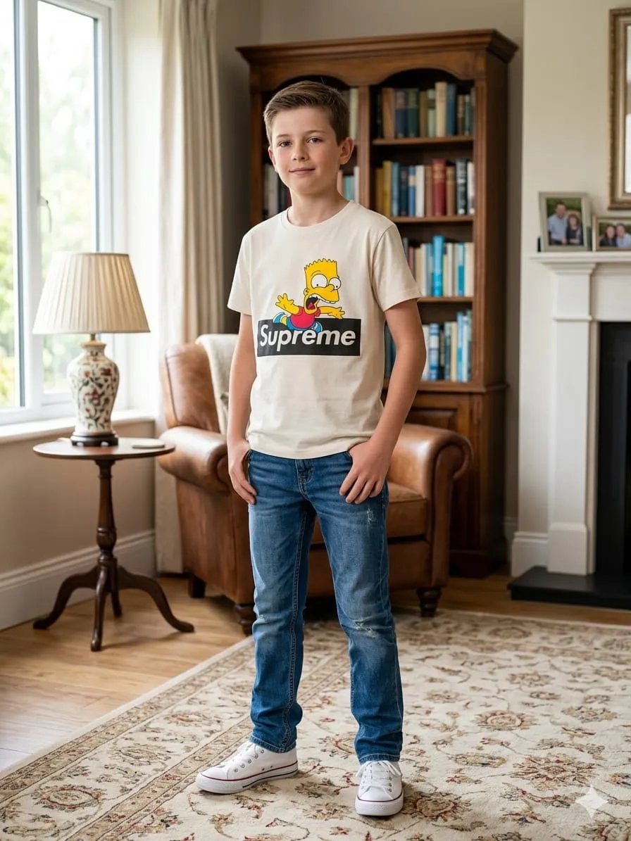Supreme print Cream T-shirt Boys