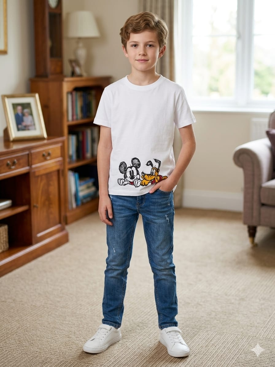 Mickey Mouse Print White T-Shirt - Boys