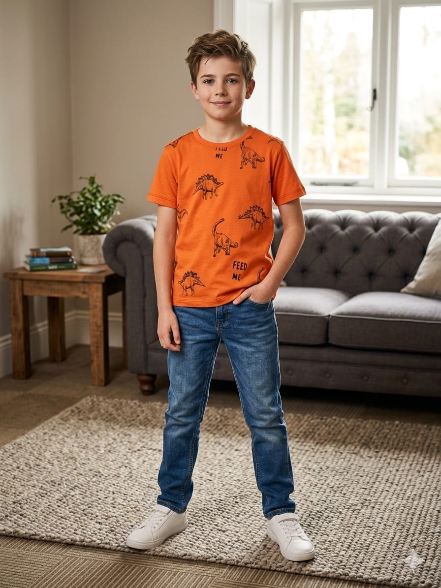 Dinasour Print Orange T-shirt-Boys