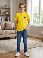 Cartoon Print5 Yellow Polo T-shirt-Boys