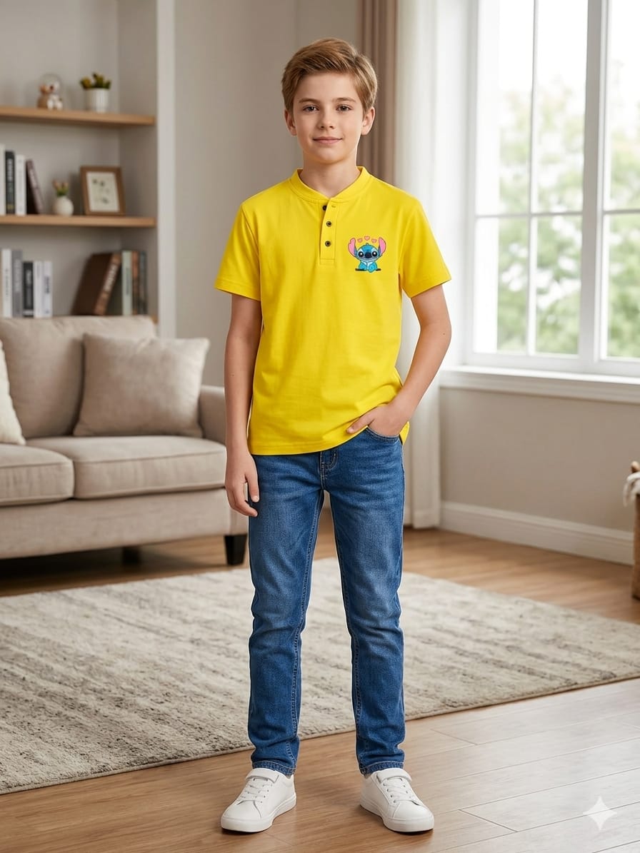 Cartoon Print5 Yellow Polo T-shirt-Boys