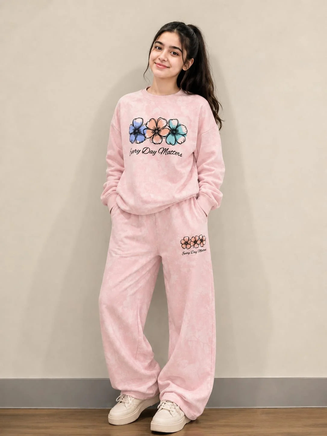 Every Day Matters Floral Pink Tracksuit for Girls (157 N)