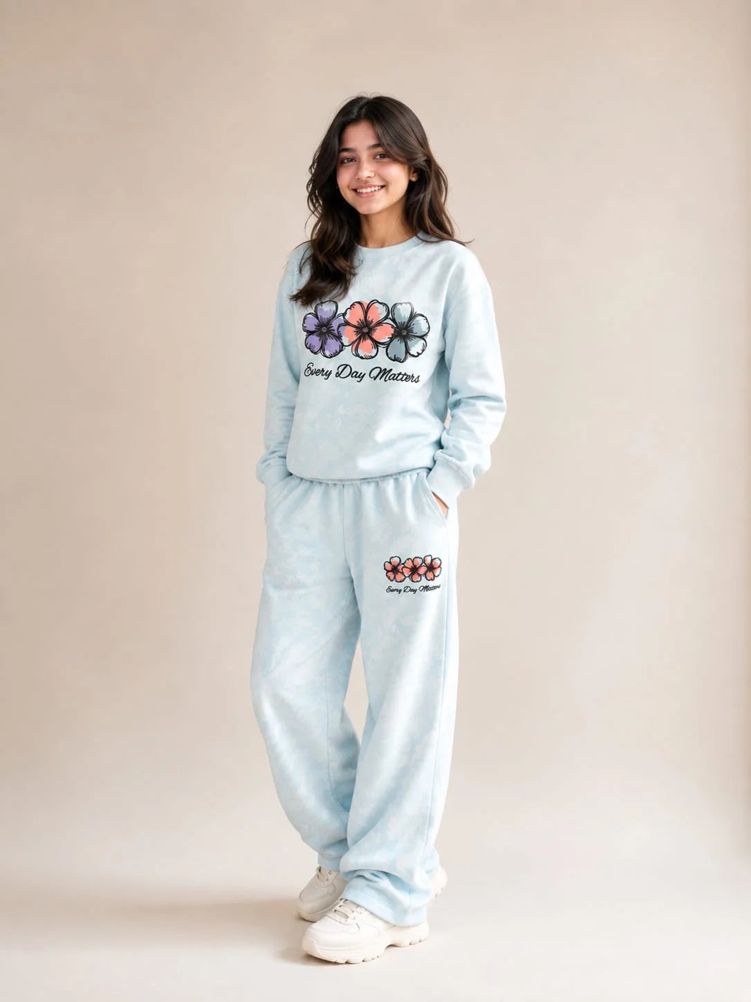 Every Day Matters Floral Light Sky Tracksuit for Girls (147 N)