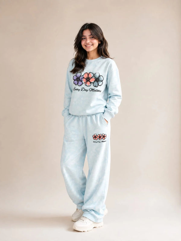 Every Day Matters Floral Light Sky Tracksuit for Girls (147 N)