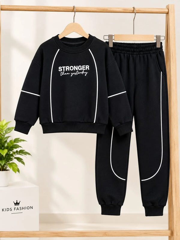Stronger Than Yesterday Fleece Black Tracksuit for Boys (140 N)