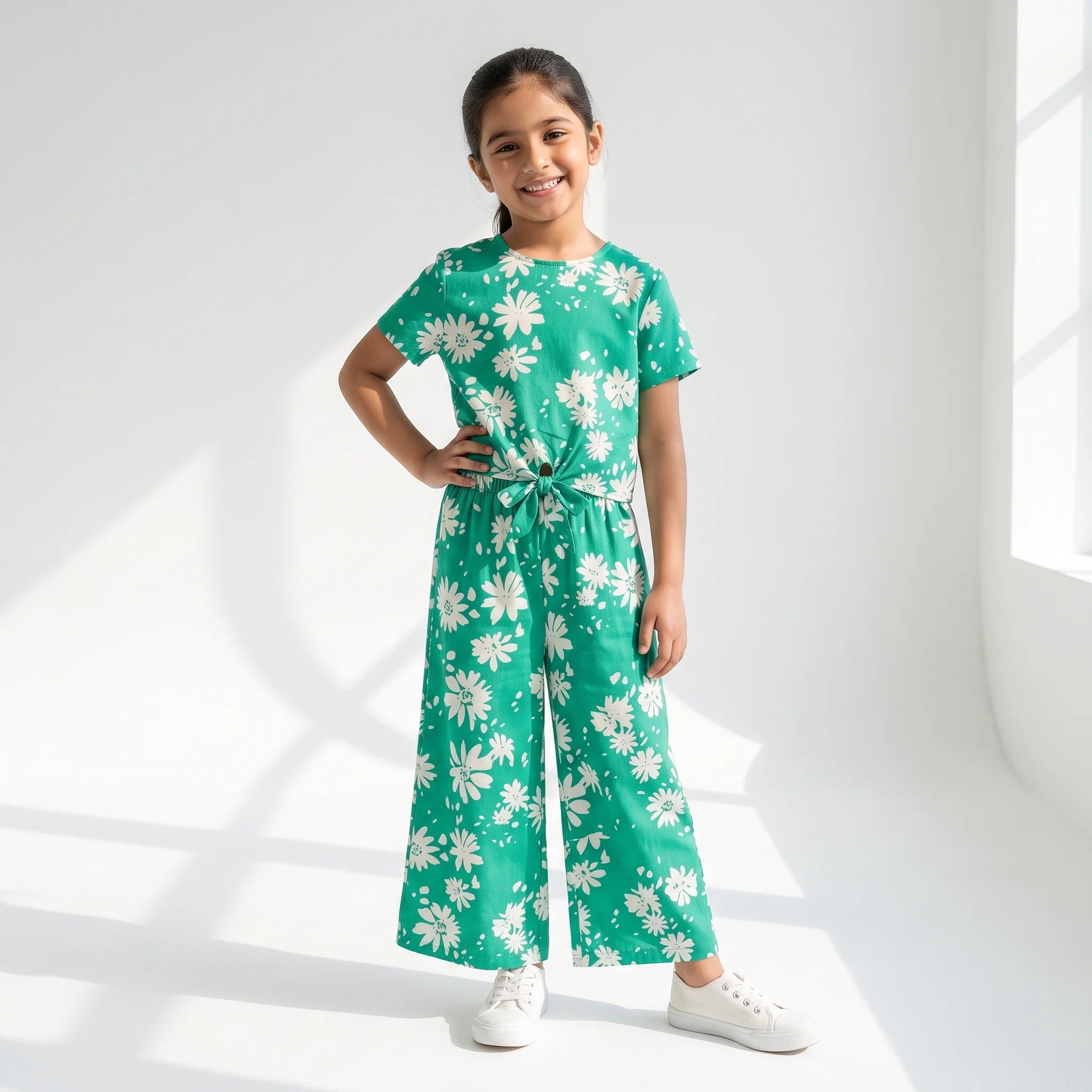 White Floral Print Teal Skate Fish - Girls