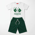 Azadi Special Printed Crossed Flags Independence Day Short Set - White & Green
